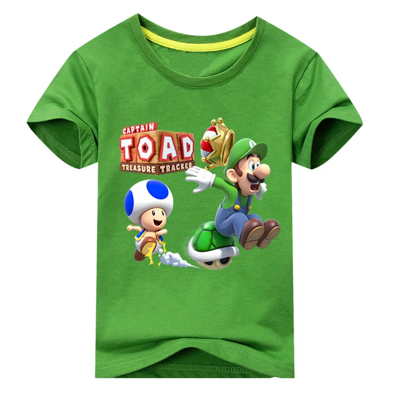 Детская футболка с Марио футболка для мальчиков с героями мультфильмов капитан тоад летняя одежда для девочек одежда для малышей Детские Забавные футболки, костюм DX093 - Цвет: Green Shirt