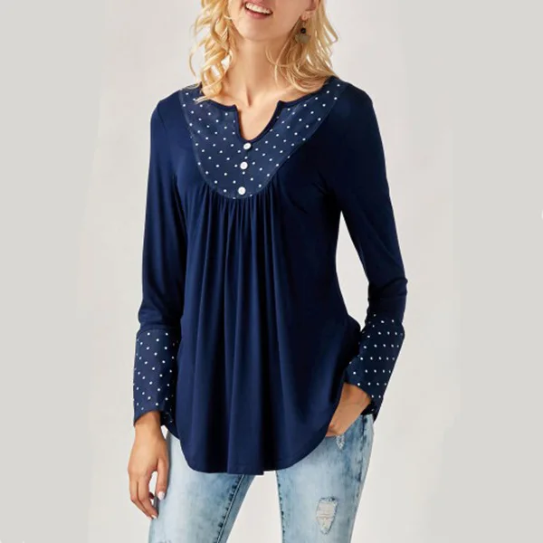 Plus Size Long T-shirt Women Casual White Dots Pat...