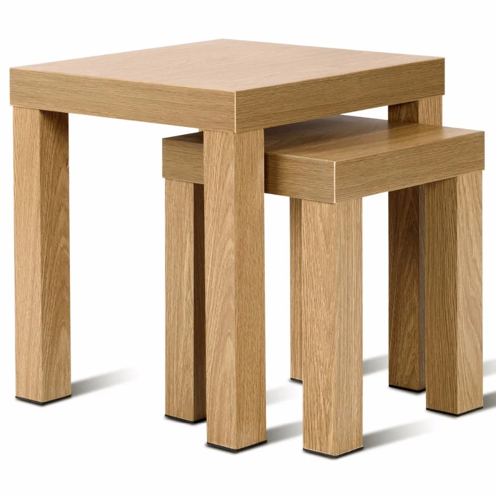 Giantex Set of 2 Nesting Coffee End Table Side Tables Living Room Home Decor Wood Color Home Furniture HW58204