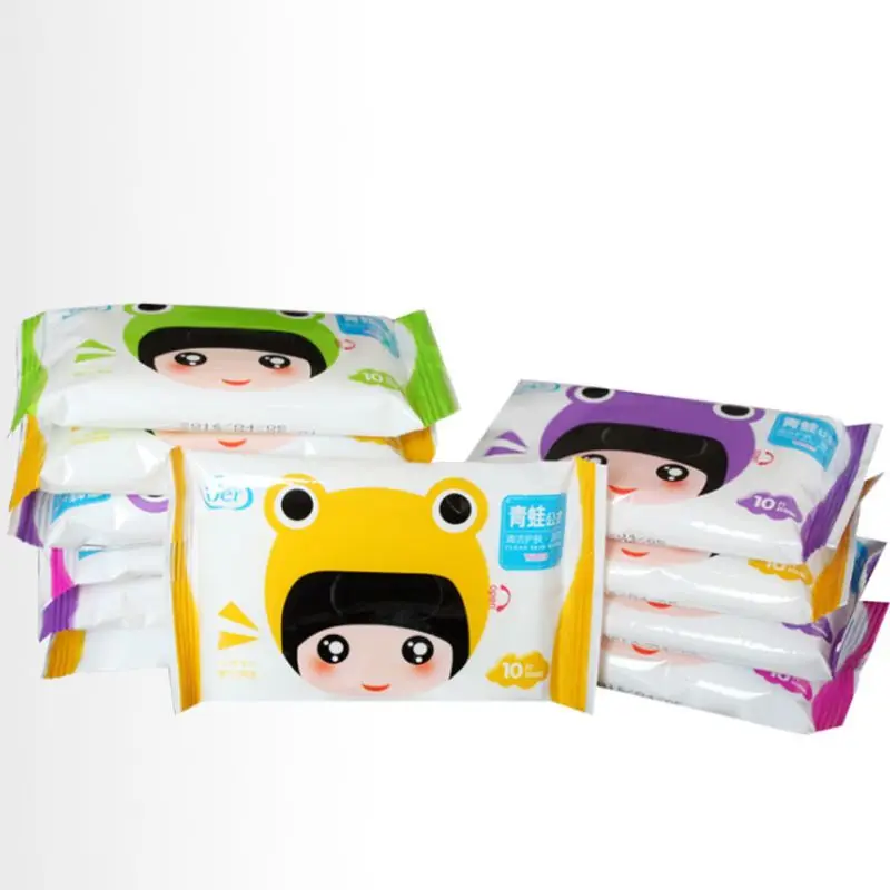 

10Pcs/Bag Disposable Spunlace Adult Baby Wet Wipes Cute Cartoon Frog Girl Travel Portable Kids Tissues Unscented Moisturizing