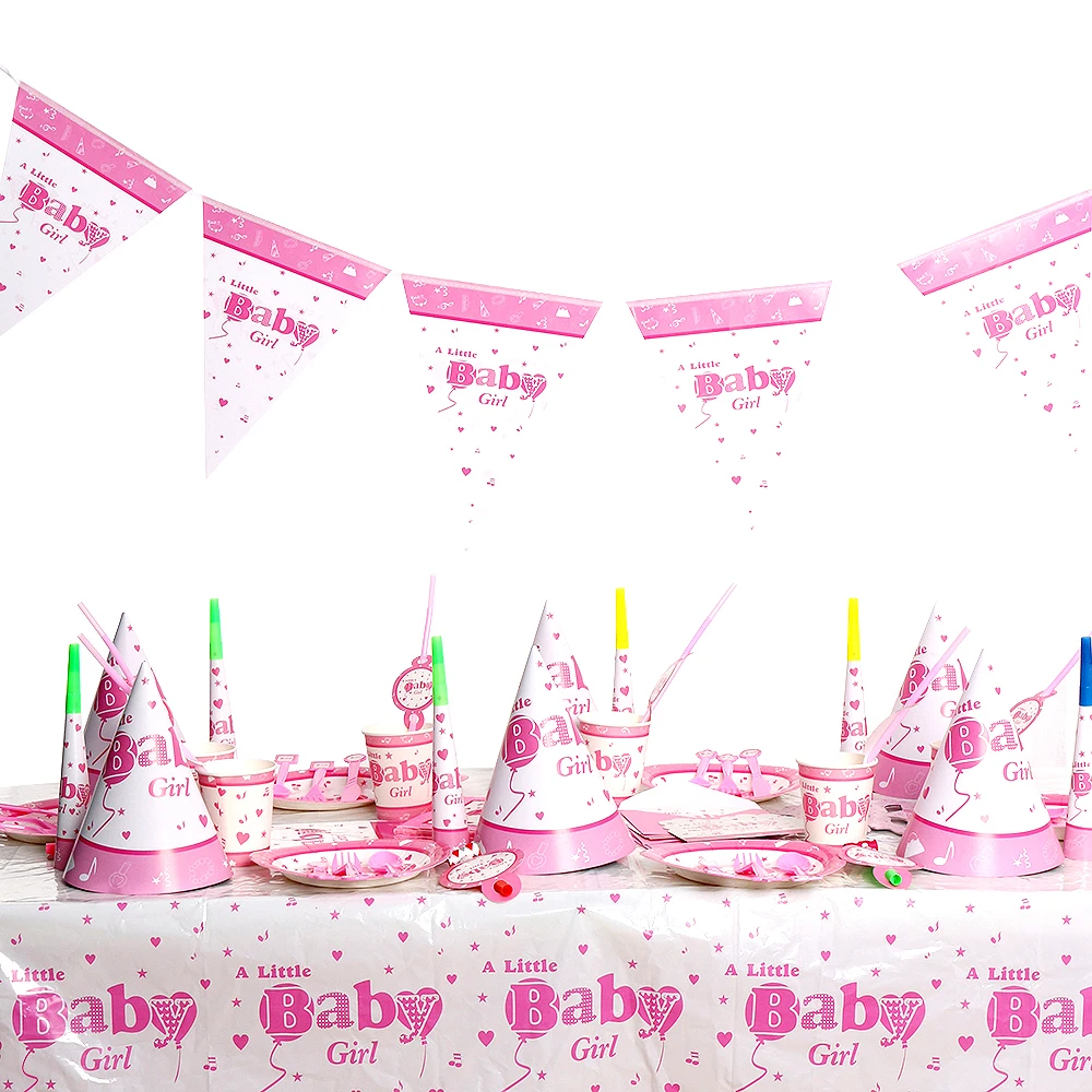 

New Pink Theme Party Supplies Baby Shower Girl Kids Birthday Wedding Party Cartoon Decorations Favors Home Decor