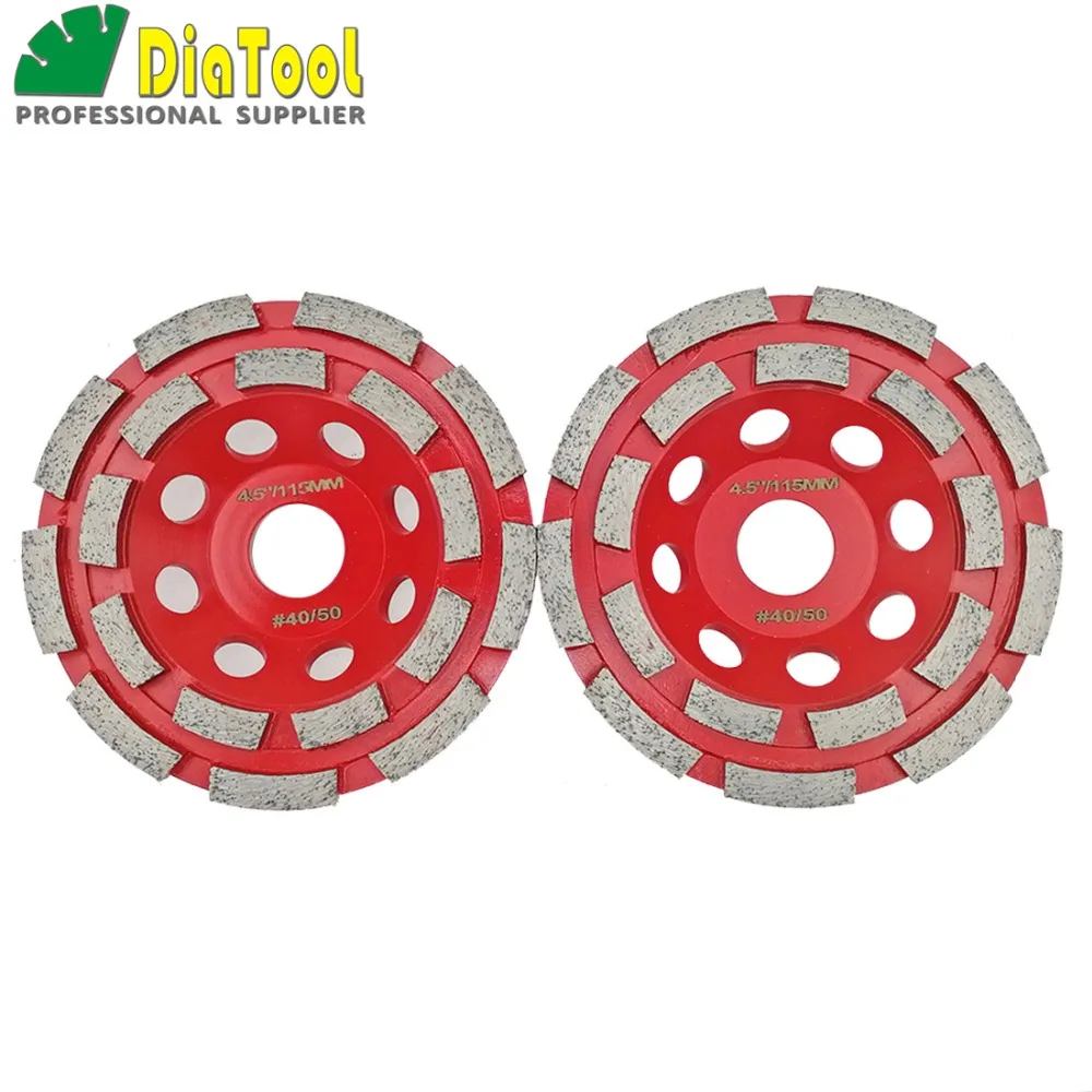 DIATOOL 2шт 4," Алмазное Двухрядное колесо чашки для бетона Абразивный материал, 115 мм шлифовальное колесо, диаметр 22,23 мм