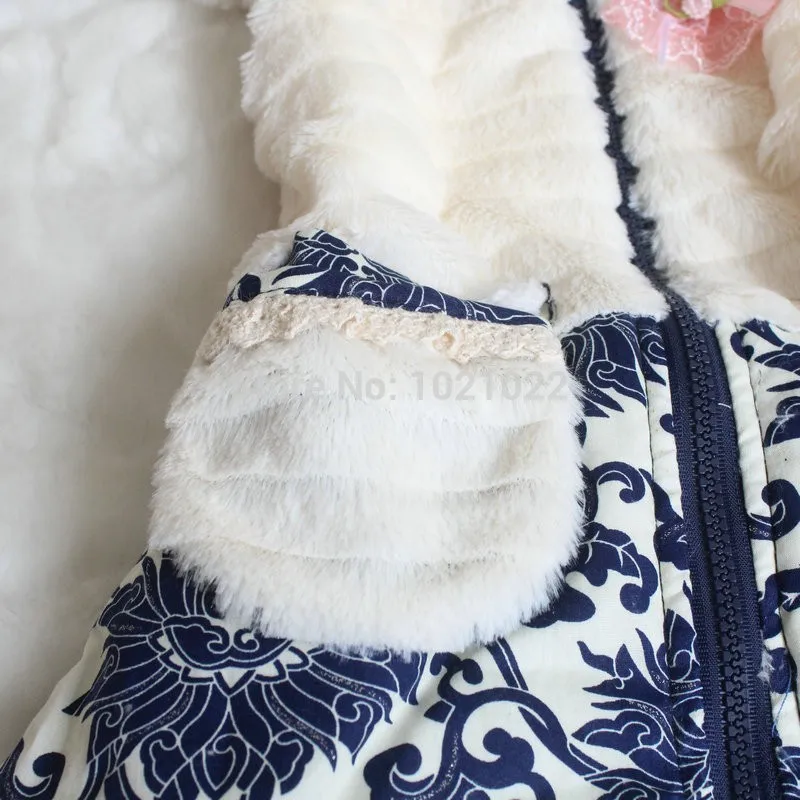 Весенне-осенний жилет с капюшоном для девочек детское пальто с принтом в китайском стиле, голубой цветочный фарфор короткий рукав для девочек