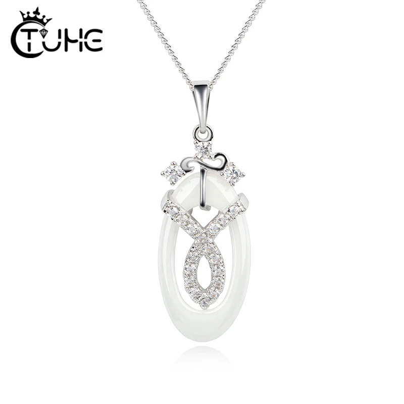 

Vintage Style CZ Crystal Women Pendant Necklace Made With Healthy Ceramic Jewelry Female Wedding Jewelry Gift Gold Silver Color