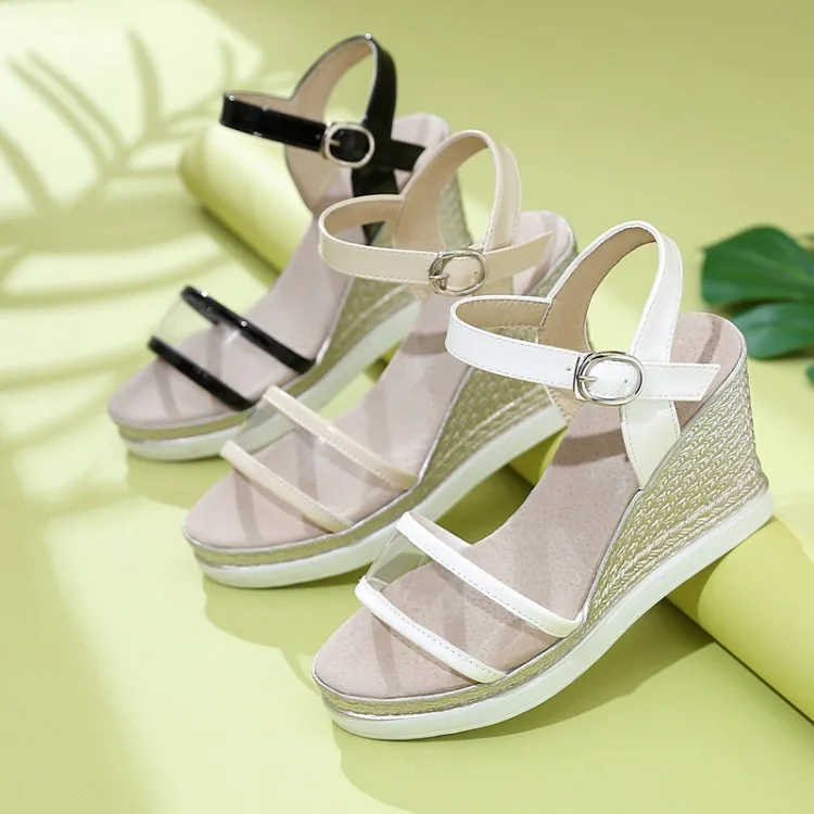 

Big Size 9 10 11 12 wedges shoes for women sandals women shoes woman ladies summer One belt buckle transparent wedged heel with