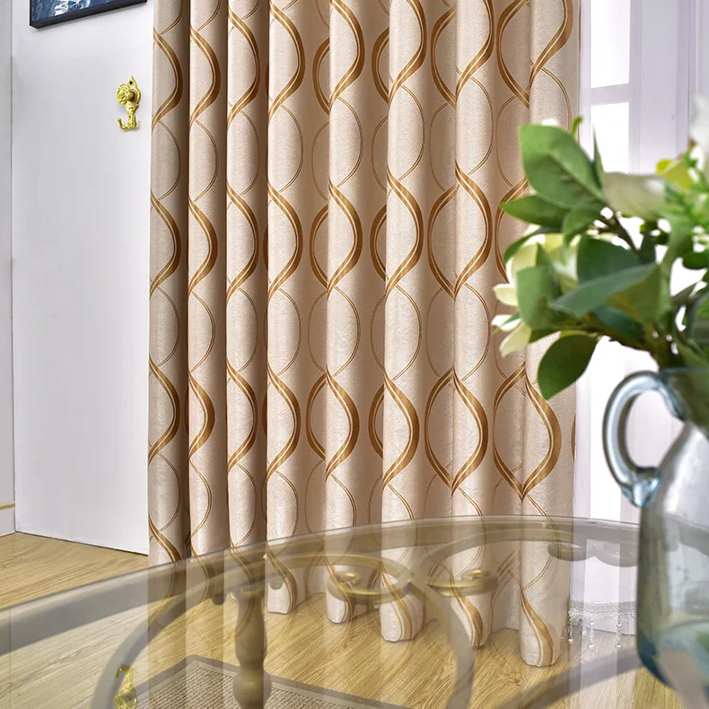

Moire Shading Fabric Floor Curtains Home Fabric Chevroni Curtain Finished European Jacquard Curtains