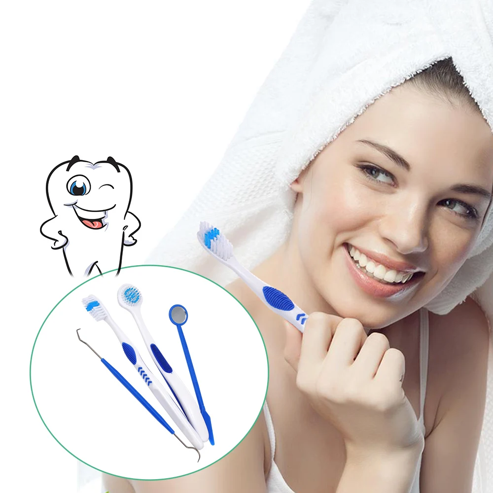 

2018 4Pcs/Set Oral Care Tooth Brush Kit Clean Teeth Mirror Pick Tongue Brush Oral Hygiene Tool Set DentalBrush Tool