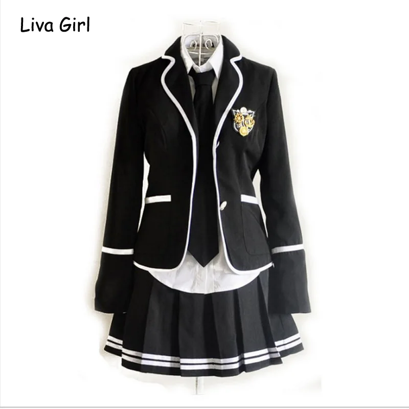 

British Autumn School JK Uniforms Set Japanese Sailor Suit Korean Girls Skirt Tracksuits Suits Shirt+Coat+Skirt+Tie +Badge