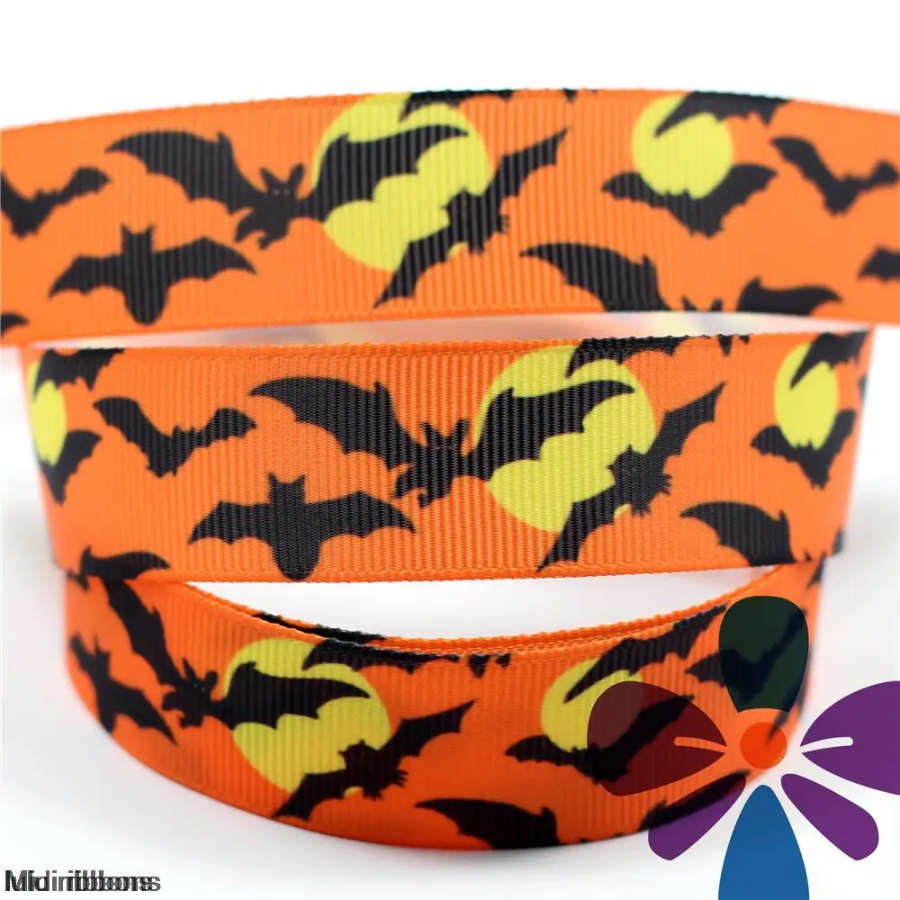 6mm 75mm Halloween Bat Printed Grosgrain Ribbon/Elastic Band Handmade Hair Accessories 50 Yards