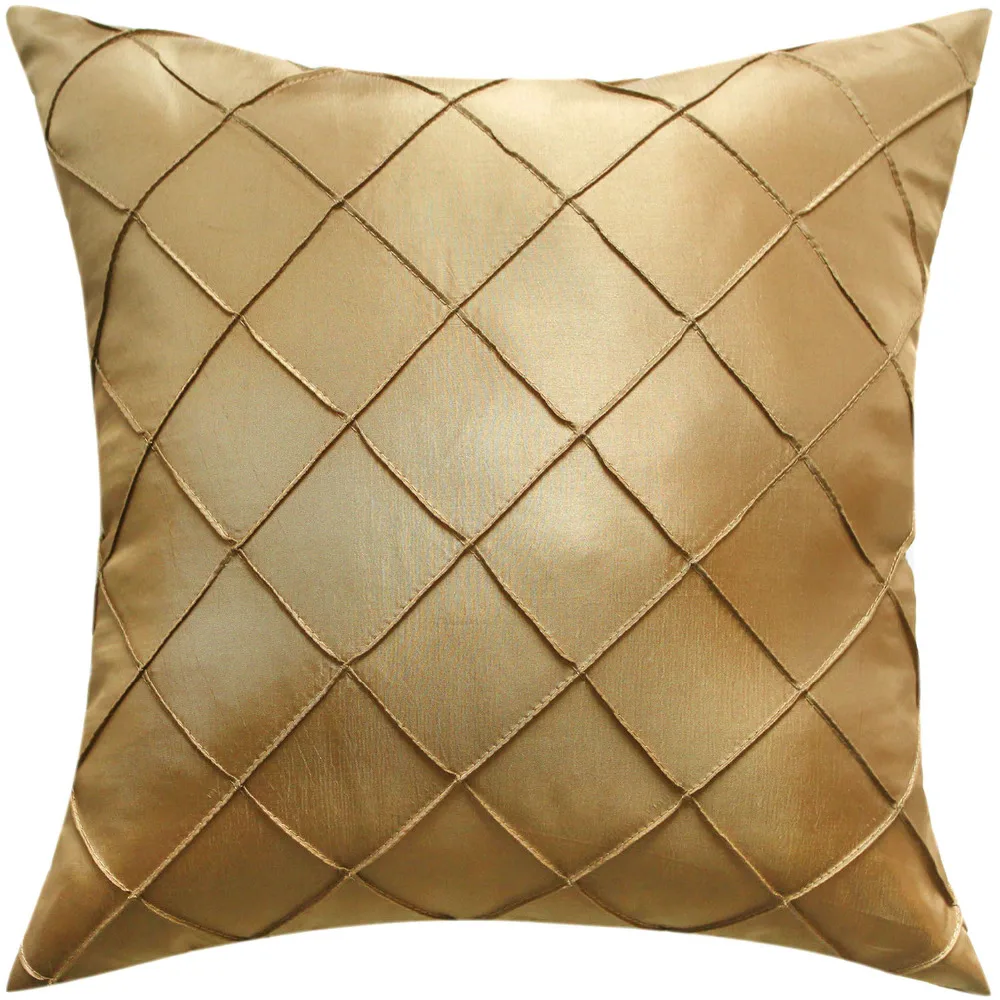 Free shipping Handcraft Diamond Pintuck Faux Silk Cushion Cover in Gold