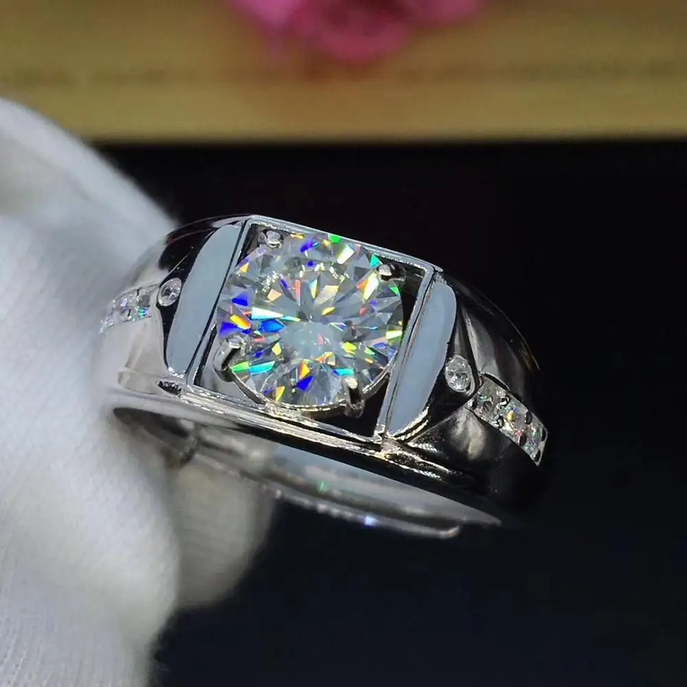 Круглое серебряное Moissanite кольцо 2ct 8 00 мм D VVS Роскошные Weding кольца для