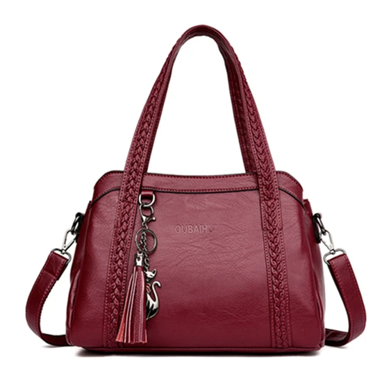 Новинка, кожаная женская сумка с кисточками, Большая вместительная сумка на плечо, Дизайнерская Женская Ретро сумка-мессенджер, роскошная брендовая большая сумка-тоут - Цвет: Red