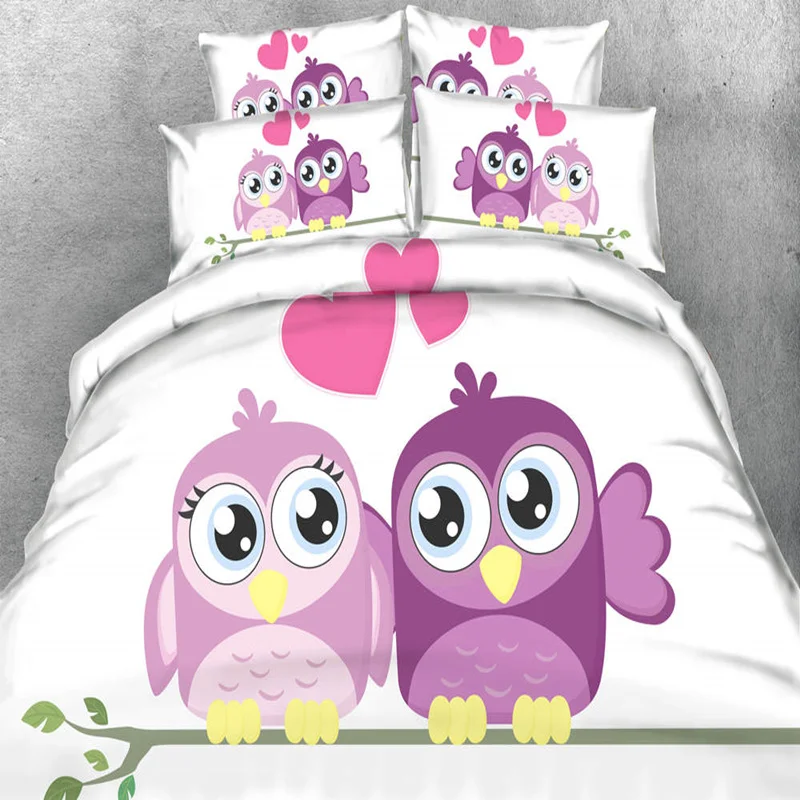 

3d printed cute birds quilt/duvet cover pink purple bedding sets full queen king twin sizes kids/girls bedspread children's gift