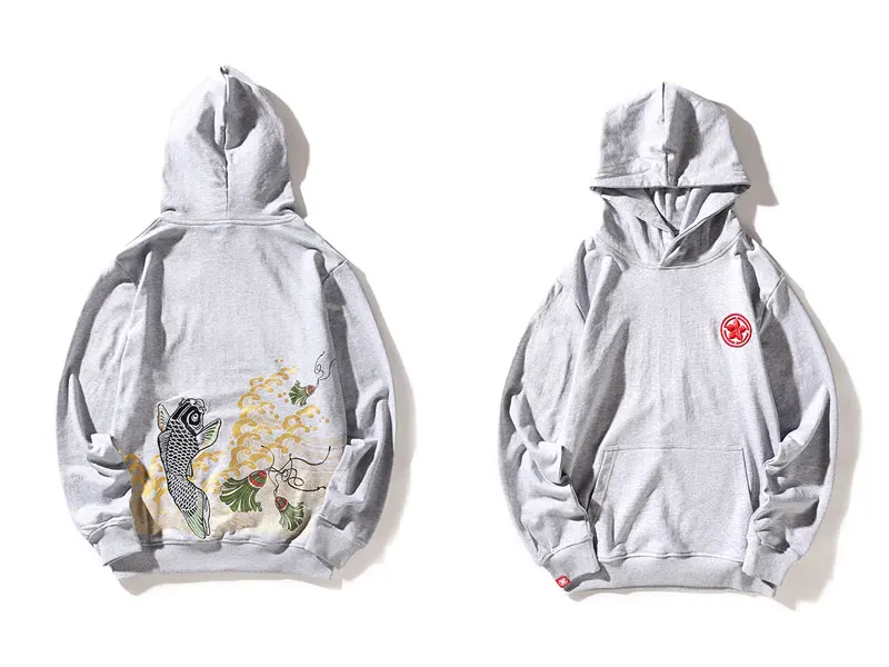 Embroidery Carp Fish Waves Printed Hoodies 2
