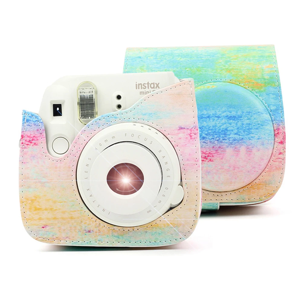 

For Fujifilm Instax Mini 9 8 8+ Camera Artist Oil Paint PU Leather Instant Camera Shoulder Bag Protector Cover Case Pouch