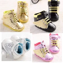 2016 Spring Cute Golden Wing Soft PU Black Leather Baby Boys Girls Fashion Sneakers Infant Bebe Indoor Crib Shoes Toddler Shoes