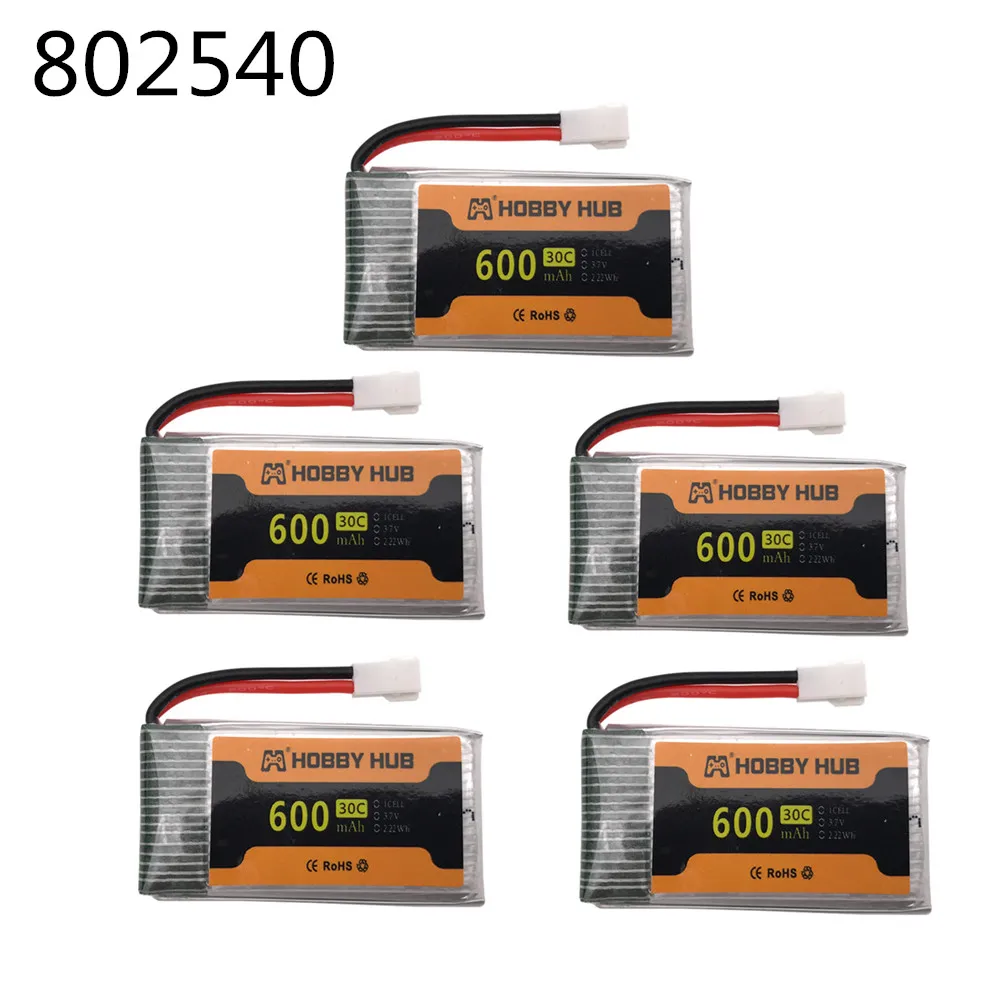 

5pcs 3.7V 600mAh 802540 Lipo Battery 30C For Syma X5SW X5C X5SC X5 QX80 CX-30 M68 X705C RC Quadcopter Drone Spare Part