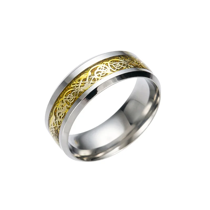 Полный размер властное мужское кольцо золотое синее углеродное волокно черный дракон инкрустация Fit кольца из нержавеющей стали для мужчин обручальное кольцо - Цвет основного камня: 1 gold gold