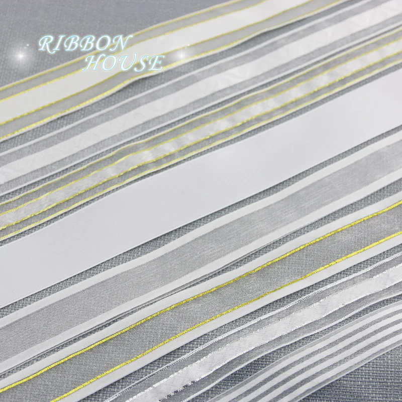 

White Mix Satin Grosgrain Organza Ribbons Wholesale Gift Packet Webbing Ribbons