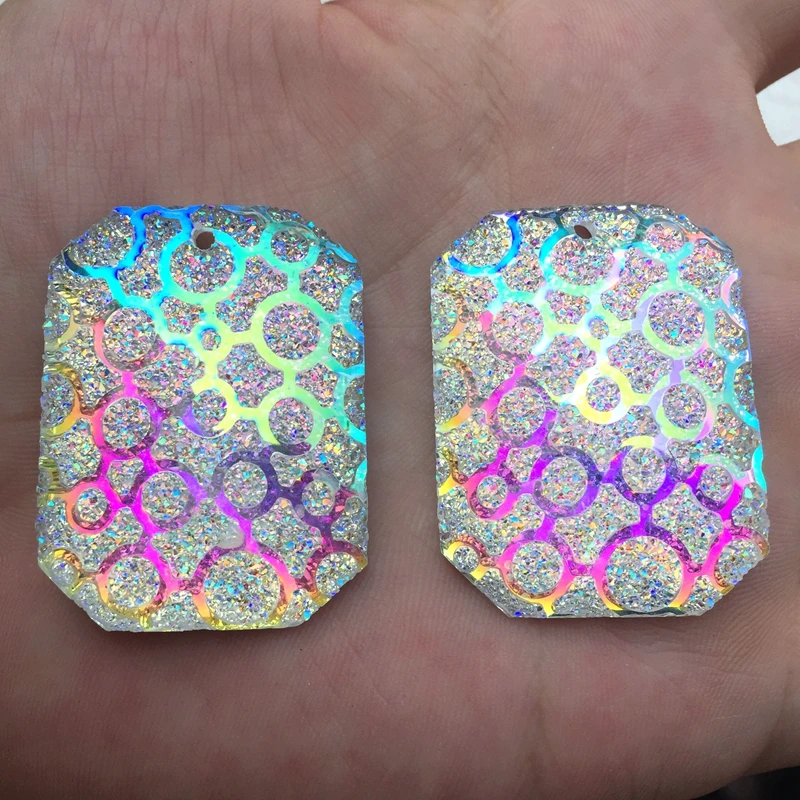 

2pcs 30*40mm Rectangular Resin rhinestones crystal gem stones flatback for sew on Hole -Z400
