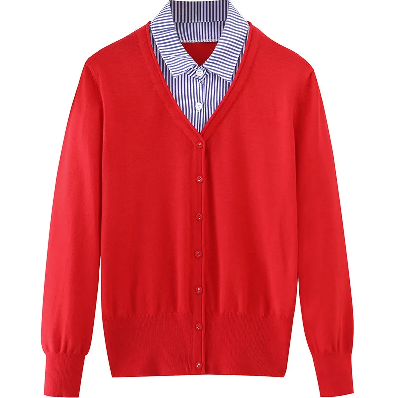 Women Knitted Cardigan New Autumn Shirt Collar Fake Two-Piece Tops Spring Large Size Leisure Slim Fit Ladies Sweater Coat Lj354