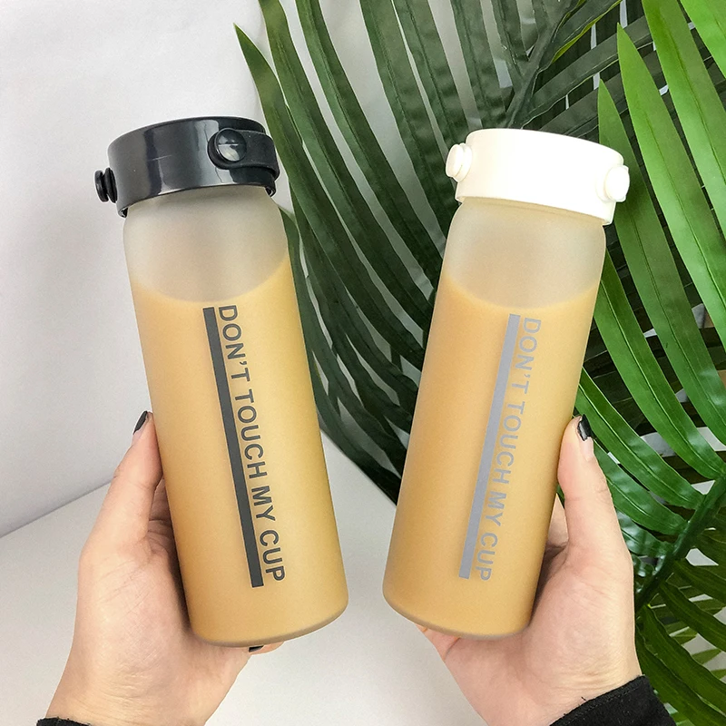 

VA STUDIO Creativ Letter “Don't touch my cup”Glass Water Bottle Brief Portable Ground Glass Coffee Milk Mug With Silica Gel Rope