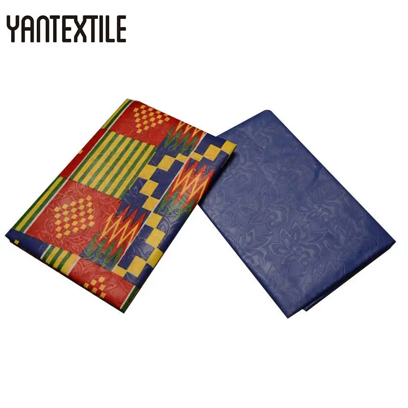 

YANTEXTILE Ghana Kente Fabric Veritable Real Wax Fabric 2 Yards Mix Embossing Design African Ankara Fabrics Plain Dyeing 2 Yards