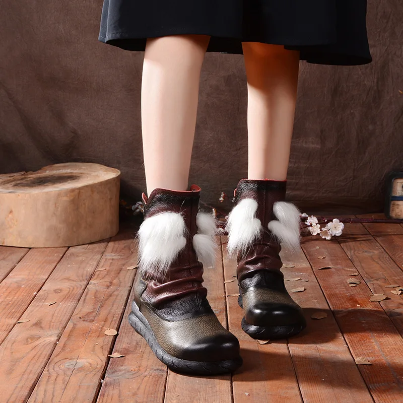 2016 high end winter cotton boots high heels wedges national trend snow boots tassel boots handmade genuine leather women boots