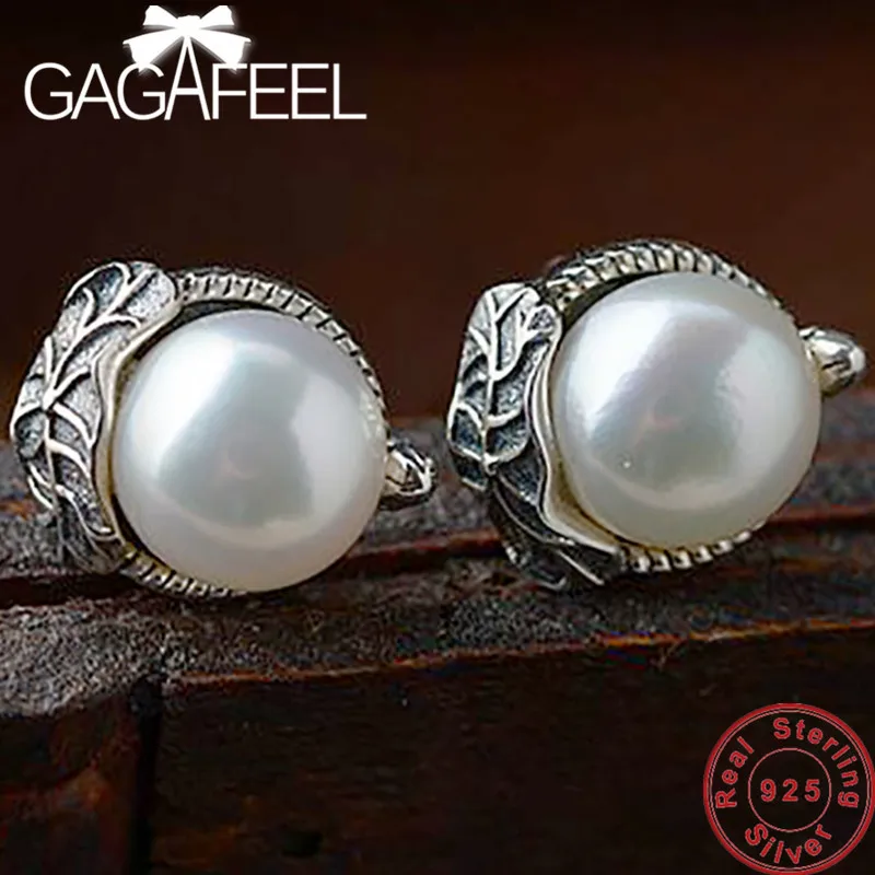GAGAFEEL, S925 Стерлинговое Серебро, серьги-гвоздики, листья и жемчуг, серьги для женщин, девушек, Прямая поставка, высокое качество
