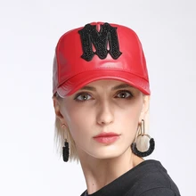 Фирменная новинка, Женская бейсбольная Кепка из натуральной кожи с заклепками и американскими жемчужинами, мужские хипстеры, хип-хоп кепка, мужские черные/красные шапки