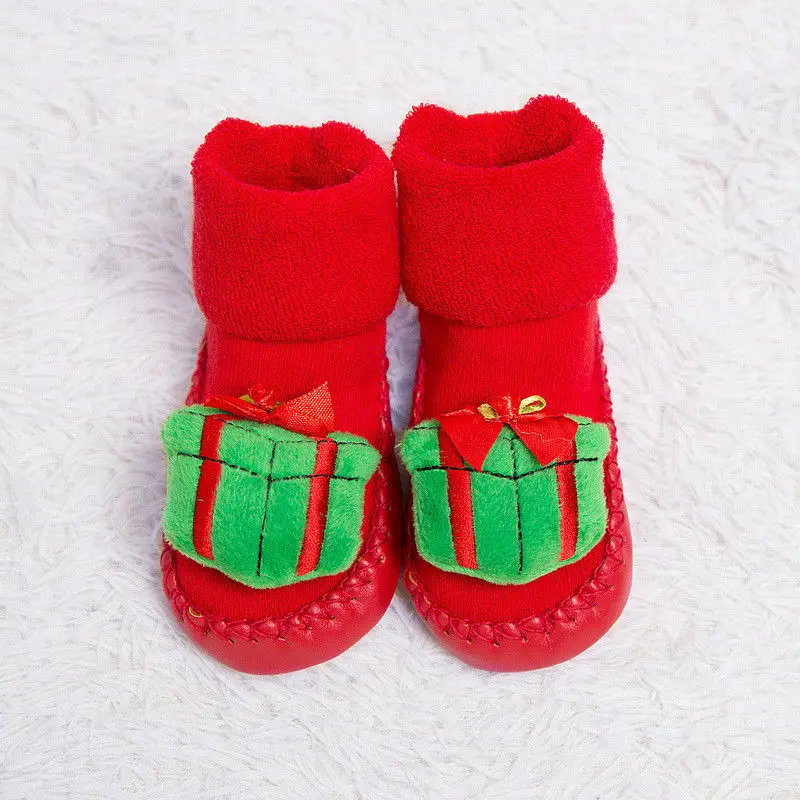 Детская Рождественская мягкая обувь для малышей нескользящие носки-тапочки с рождественским оленем для малышей - Цвет: 4