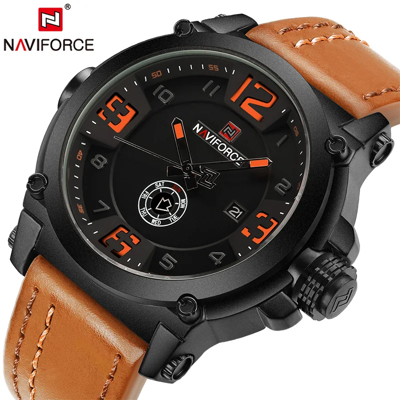 NAVIFORCE Relogio Masculino Militar кожаные часы мужские 2018 ударопрочные военные спортивные для
