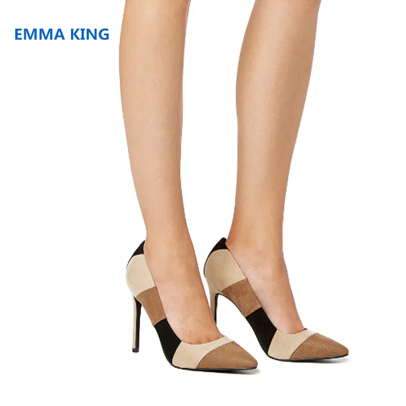 

Spring Autumn Mixed Colors Suede Women Pumps Shallow Stilettos Fashion Court Shoes Pointed Toe Woman Slip On Sexy High Heel Pump