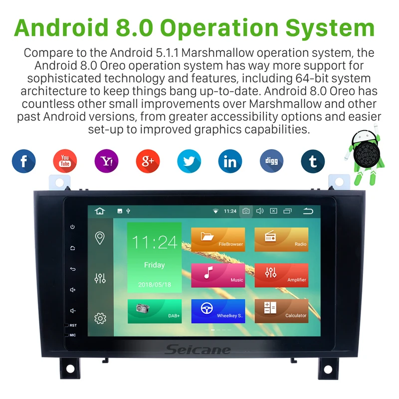 Sale Seicane 8" Android 9.0 2Din HD GPS Car Stereo For 2000-2011 Mercedes SLK Class R171 SLK200 SLK280 SLK300 SLK350 SLK55 Head Unit 1
