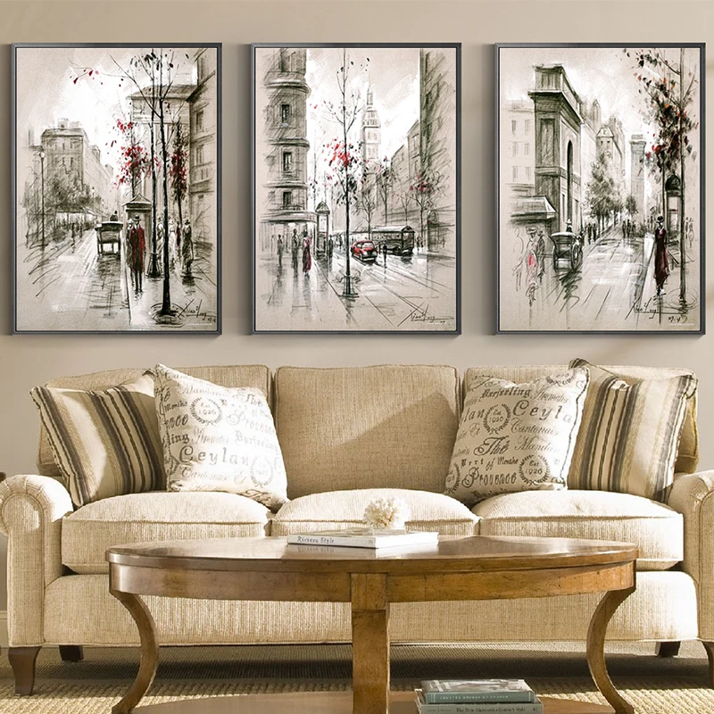 

Abstract 3pcs Nostalgia Street View Canvas Painting Posters n Print Unique Decor Wall Art Picture For Living Room Bedroom Office