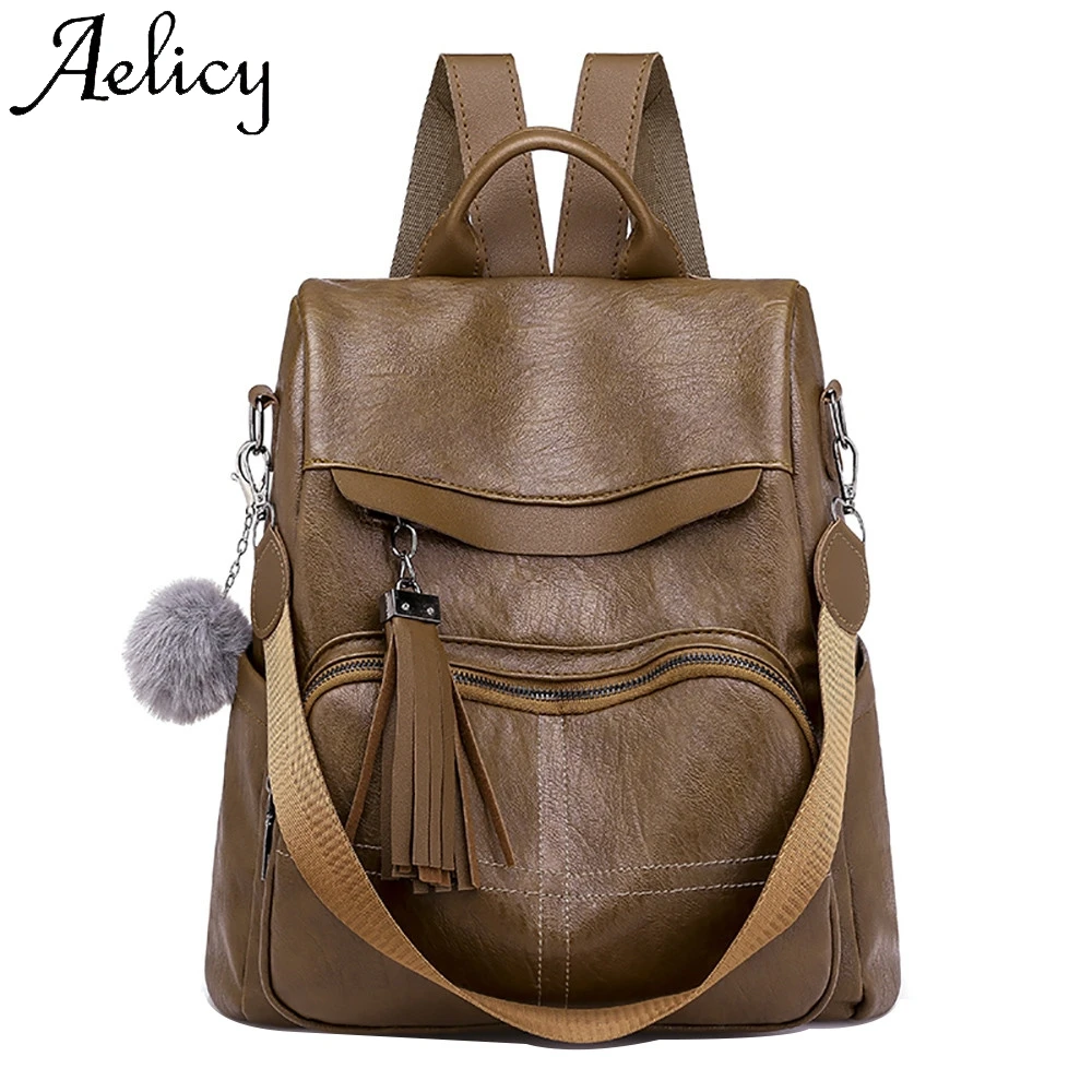 Aelicy النساء على ظهره جلد ناعم مكافحة سرقة كبيرة قدرة الترفيه السفر حقيبة عالية الجودة سيدة المرأة على ظهره جيب للهاتف
