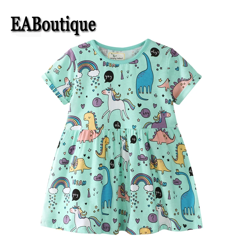 

EABoutique Summer Fashion Kids Dresses For Girls Cartoon Dinosaur Unicorn Party Pattern A Line Casual Girls Dress L519