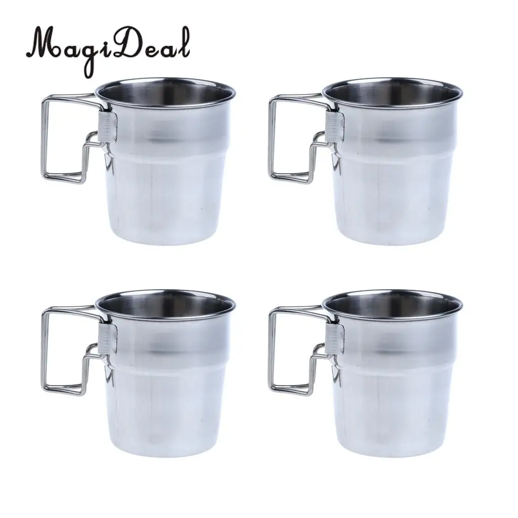 MagiDeal 4pcs Stackable Folding Handle Water Cup Coffee Mug Water