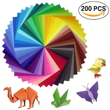

200PCS DIY Children's Color Handmade Paper Origami Paper Cranes Materials 50 Colors (10CM 100 Sheets 15CM100 8MM Eye 100 Sheets