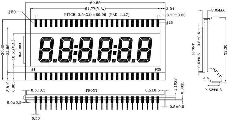 50PIN TN положительный 6-знака после запятой сегмент ЖК-дисплей Панель без Подсветка