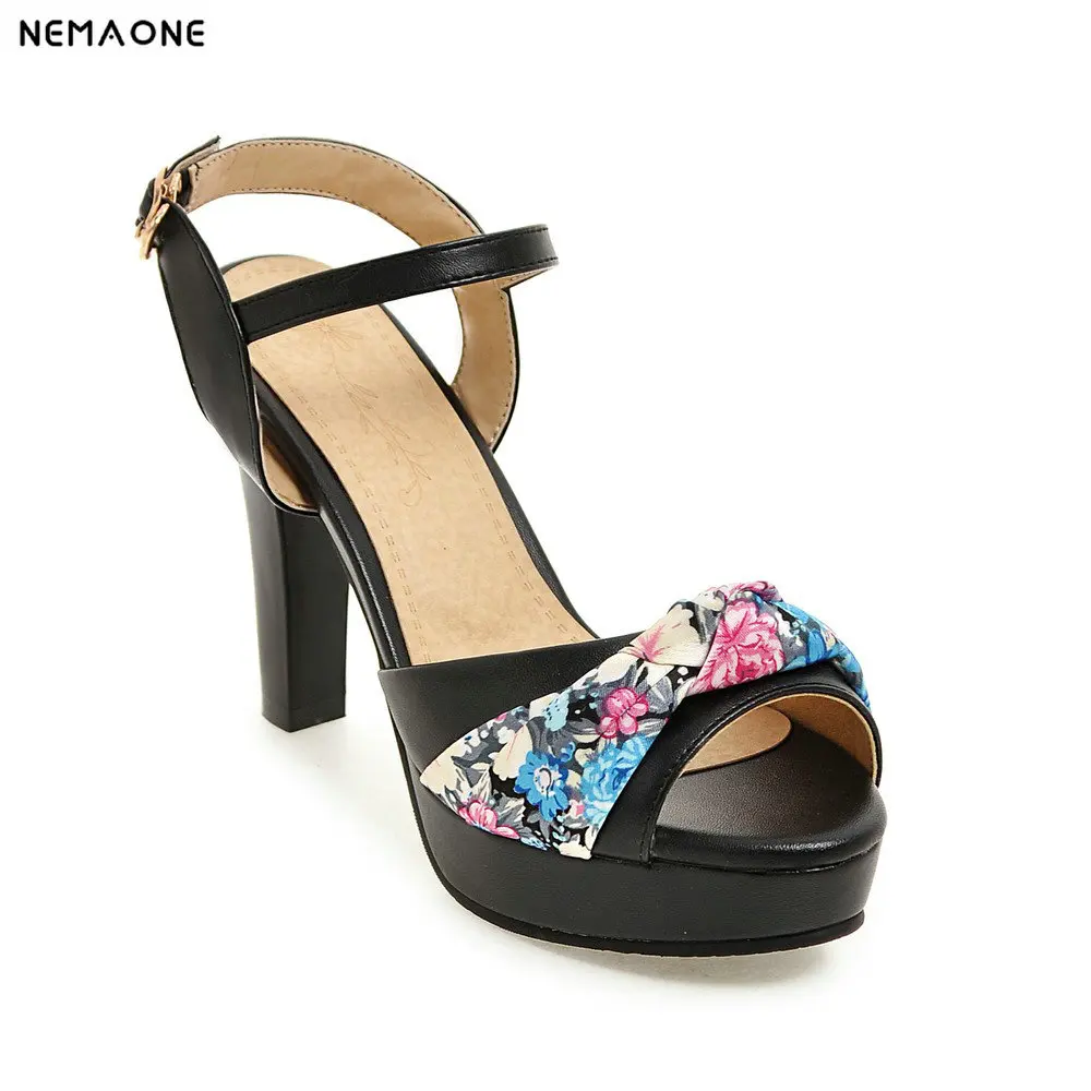 

2019 New Summer Shoes Women Sandals High Heel Sandals Peep Toe ladies Shoes bllack blue white pink Plus Size 34-43