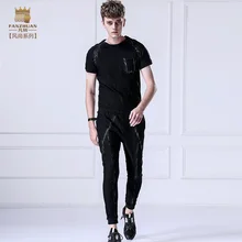 Fanzhuan Новая мода Повседневный Мужской летний короткий рукав Футболка Девятый брюки 2 шт набор 711060 черный костюм