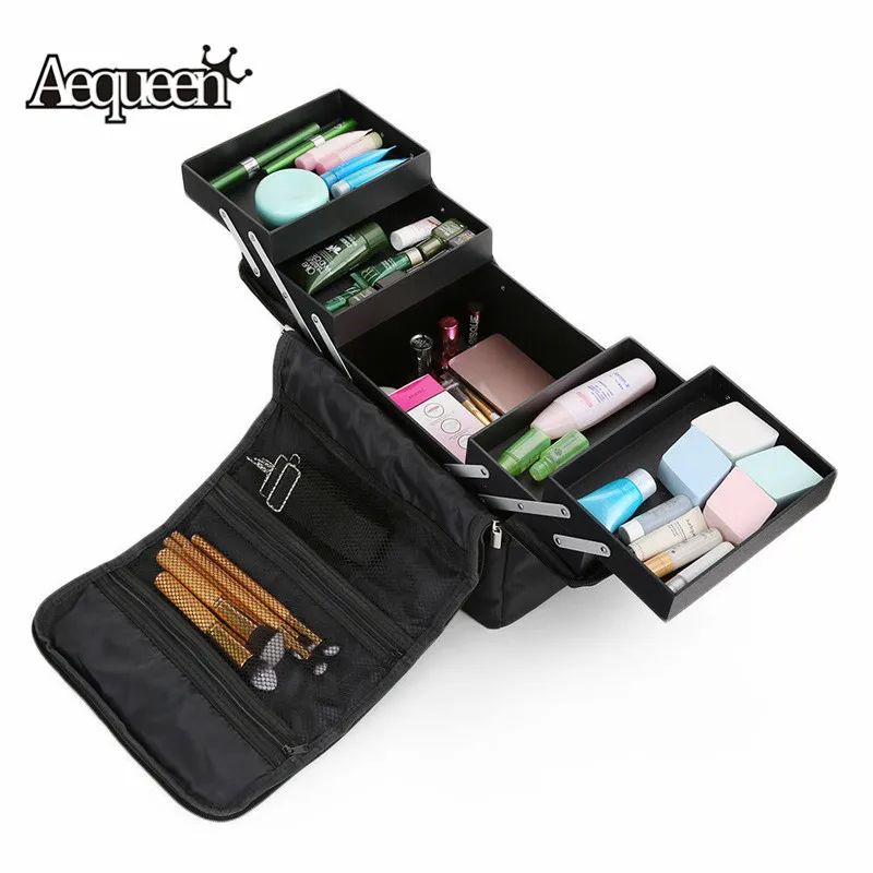

AEQUEEN Professional Makeup Case Women Cosmetic Bags Large Capacity Makeup Storage Organizer Multilayer Travel Cosmetic Bags Box