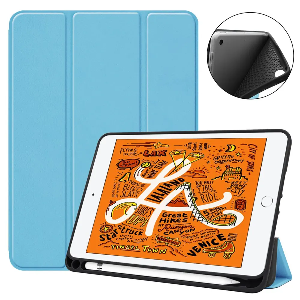 

Ultra Slim Lightweight Smart Cover Protective Stand Case With Apple Pencil Holder For New iPad mini 5 2019 A2133 A2124 A2126