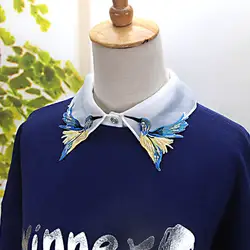 Женский накладной воротник Простые Летающие птицы вышивка съемные регулируемые рубашки с закатывающимися рукавами SSA-19ING
