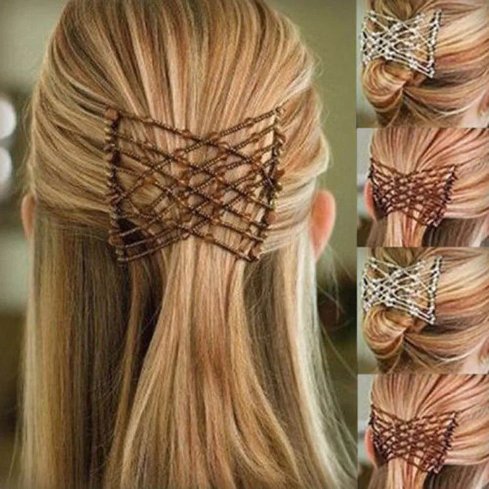 

YJSFG HOUSE Womens Hairpins Beading Easy Magic Beads Female Party Double Hair Grip Comb Clip Stretchy Hairpins Combs Headwear