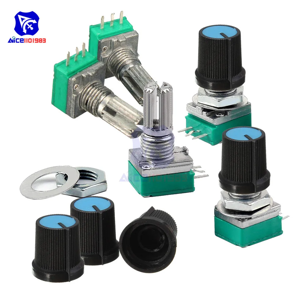 5 шт./лот B10K 10KΩ Ohm 3 контактный Однолинейный поворотный потенциометр 15 мм втулка