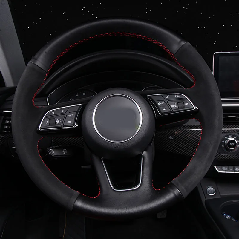 

Car- Styling New Anti Slip Swede+PU Leather Steering Wheel Stitch on Wrap Cover For Audi A4 2017-2018