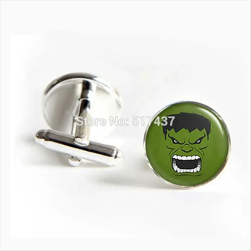 

2017 wholesale Case For Incredible Hulk Cufflinks Avengers Cuff Link Case For Hulk Cuff link Silver Black Round Cufflinks