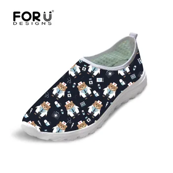 

FORUDESIGNS Cute Bear Nurse Printed Summer Men Flats Shoes Sneakers Casual Men's Light Weight Mesh Comfort Shoes for Teen Boys